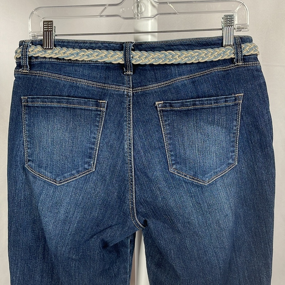 Dark Wash Belted Denim Bermudas Mid Rise Distressed Jean Shorts Women's 6 - Picture 8 of 15